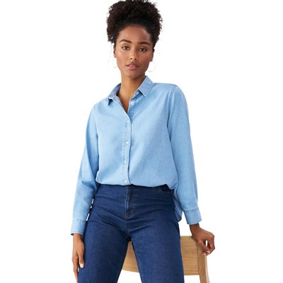 ellos Plus Size Button Front Denim Shirt