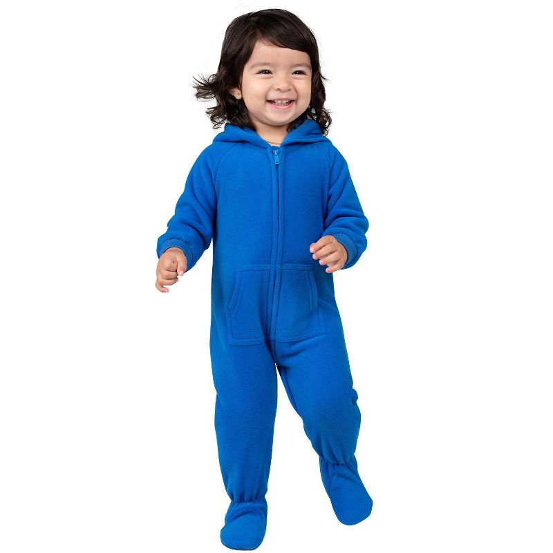Footed Pajamas - Brilliant Blue Infant Hoodie Fleece Onesie, 2 of 4