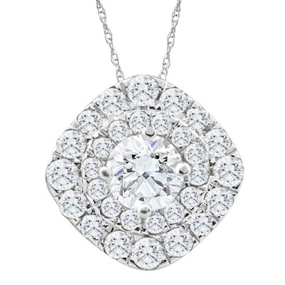 Pompeii3 2 1/4Ct Diamond (1ct center) Cushion Halo Pendant White Gold Necklace Lab Created