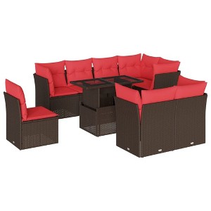 vidaXL Patio Sofa Set with Cushions Modular Outdoor Seating 9 Piece Poly Rattan - Brown without storage - 1 of 4