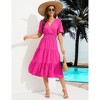 Clearlove Women's Casual V Neck Midi Dress Smocked Waist Tiered Short Sleeve A Line Pleated Flowy Long Dress - 3 of 4