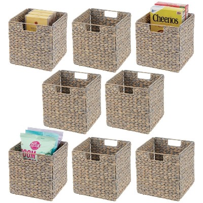 mDesign Woven Hyacinth Kitchen Storage Organizer Basket Bin, 4 Pack, White Wash