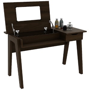 Costway Vanity Table with Flip Mirror Writing Computer Desk Storage Drawer Walnut - 1 of 4