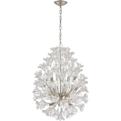 Mini Celene 12-Light Chandelier with Aged Silver Finish and Clear Glass Floretes