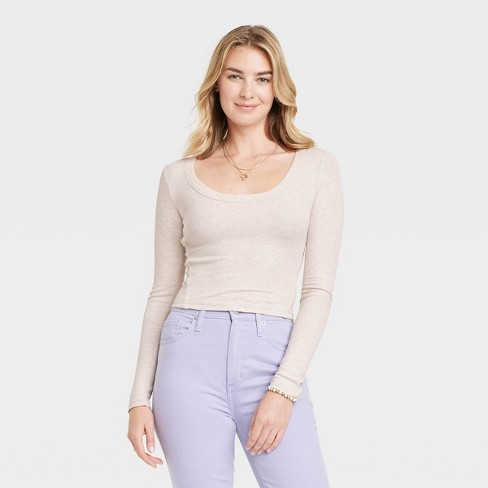 Urban Threads seamless long sleeve sports crop top in dusky pink