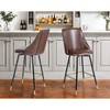 HomeRoots Set of Two 26" Brown and Black and Gold Faux Leather and Metal Counter Height Swivel Bar Chairs - 2 of 4