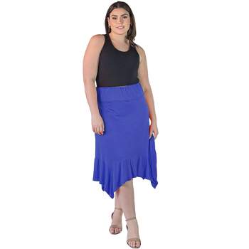 24seven Comfort Apparel Plus Size Solid Color Knee Length Elastic Waist Handkerchief Skirt
