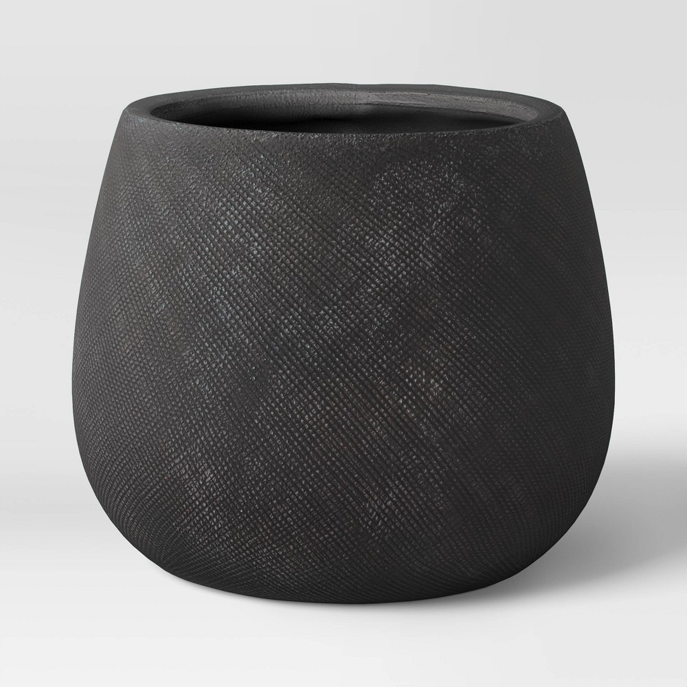 10" Outdoor Textured Stoneware Planter Black - Project 62