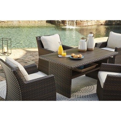 Easy Isle Beige 33'' Aluminum and Resin Wicker Multi-Use Dining Table