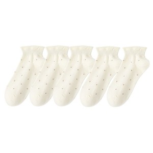 Anna-Kaci 5 Pairs Women’s Ankle Socks Soft Ribbed Top with Small Polka Dot Pattern for Loafers Ballet Flats or Sneakers - 1 of 4