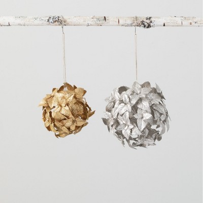 Sullivans Set of 2 Artificial Mint Ball Orb 5"H & 4"H Silver & Gold