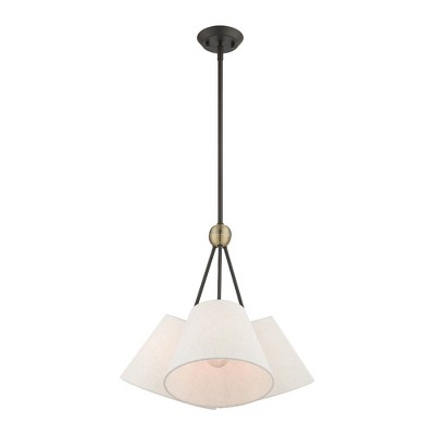 Elegant Symphony 3-Light Bronze & Crystal Chandelier with Oatmeal Fabric Shades