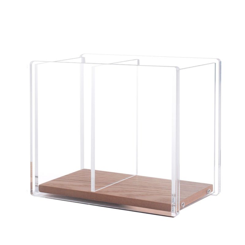 ZODACA Divided Clear Acrylic Wood Base Pen Holder, 5 of 6