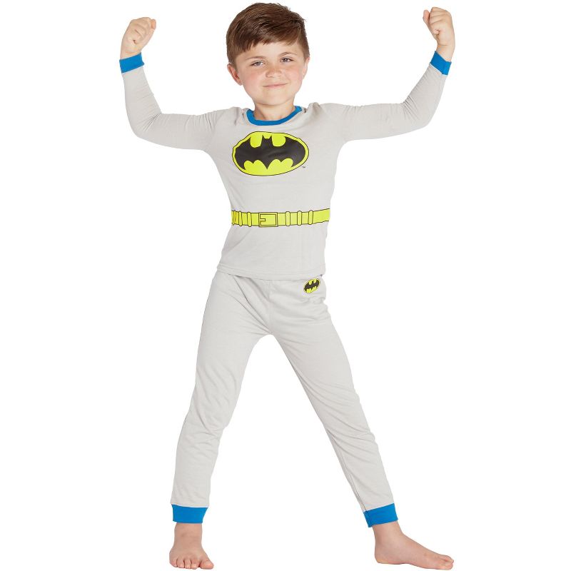 DC Comics Big Boys Batman Costume Pajama Set, Gray, 4 Grey, 1 of 6