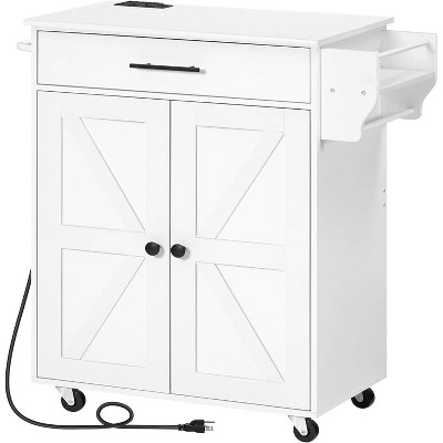 MaseiKar Kitchen Island with Power Outlet, Kitchen Storage Island with Large Worktop, Rolling Kitchen Island Cart on Wheels, for Kitchen