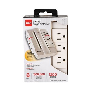 RCA 6 Outlet Swivel Surge Protector, 6 AC Outlets, 1,200 J, White - 1 of 4