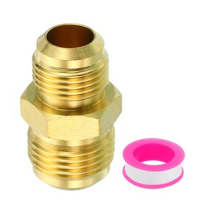 Unique Bargains Air Gas Line Refrigeration HVAC Brass SAE 45 Degree Hose Pipe Flare Connectors Gold - 1 of 4
