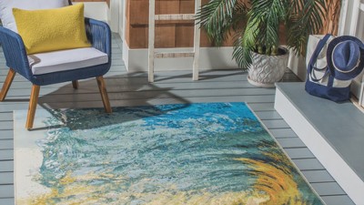 Blue and Gold Tropical Wave Indoor/Outdoor Rug 3'3" x 5'3"