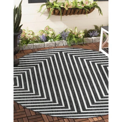 Unique Loom 3' 3 X 3' 3 Round Indoor/outdoor Modern Black And White ...