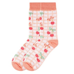 Women's Pink Color Cherry And Bow Novelty Face Novelty Socks - 1 of 3
