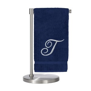 BC BARE COTTON Monogrammed Bath Towel, Personalized Gift, 27 x 54 inches - Set of 1 - Navy - Silver Script - 1 of 4