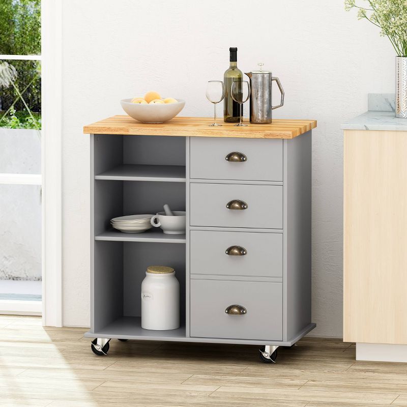 Provence Contemporary Kitchen Cart with Wheels - Christopher Knight Home, 3 of 12