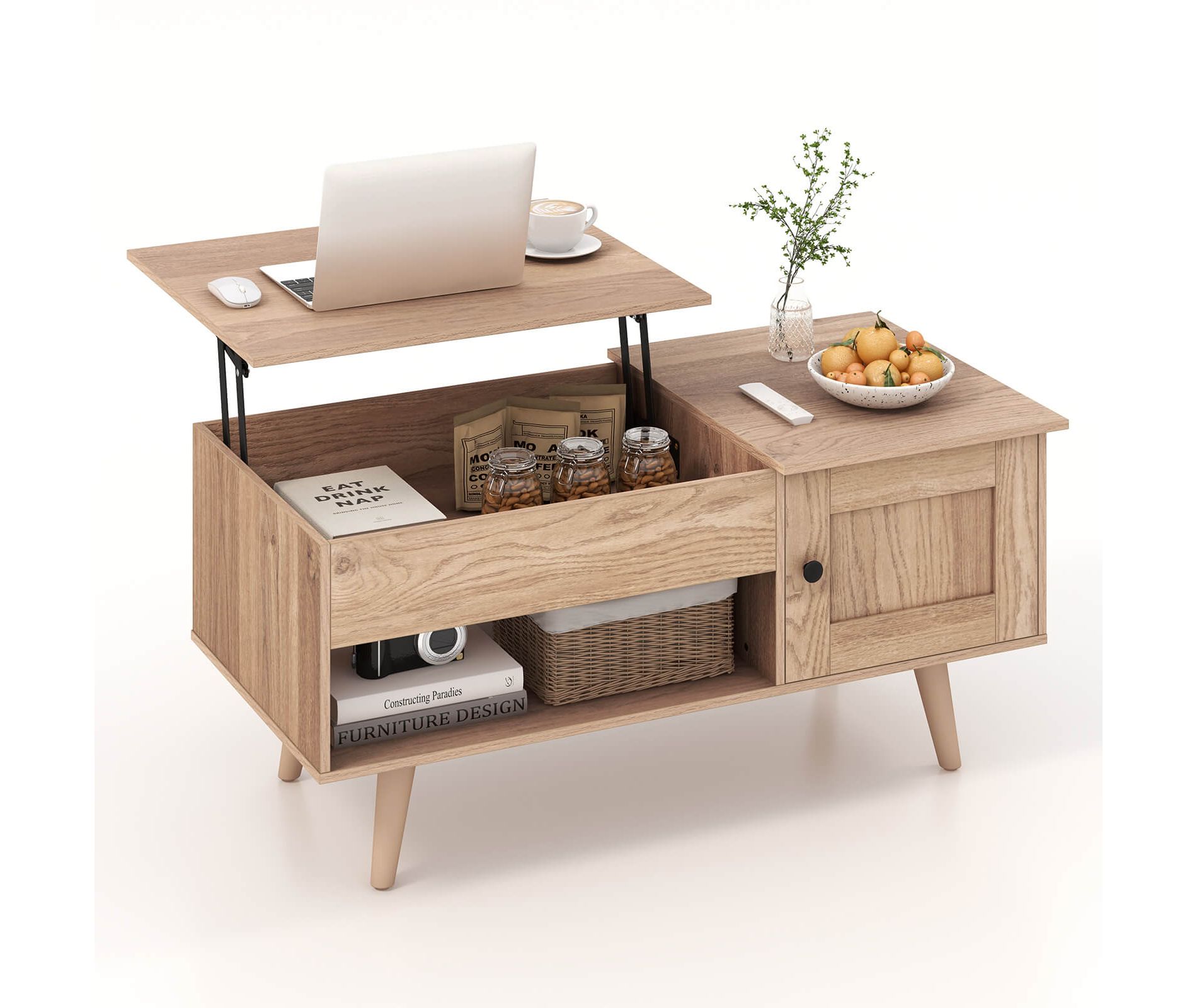 Costway Lift Top Coffee Table with Storage Hidden Compartment Cabinet & Open Shelf Natural