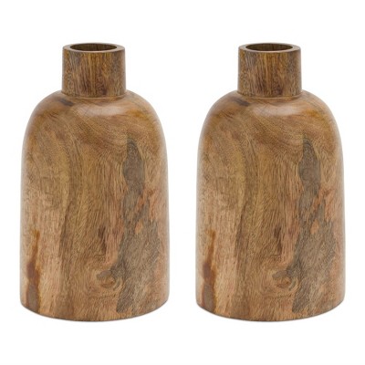 Melrose Mango Wood Bottle Vase (Set of 2)