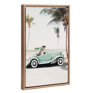 Kate & Laurel All Things Decor 18"x24" Sylvie Beaded Leopard in Car Beach Palms Framed Canvas by July Art Prints Gold - 1 of 4