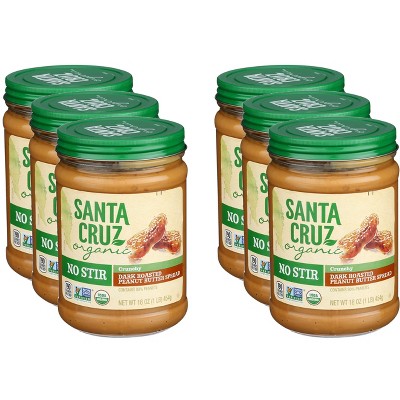 Santa Cruz Organic No Stir Dark Roasted Crunchy Peanut Butter - Case Of 6 - 16 oz