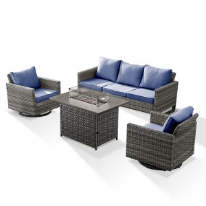 4 Pieces Patio Furniture Set with Fire Pit Table, Outdoor Furniture Set with Rocking Swivel Chairs, Wicker Patio Set with 4'' Thickened Cushion - 1 of 4