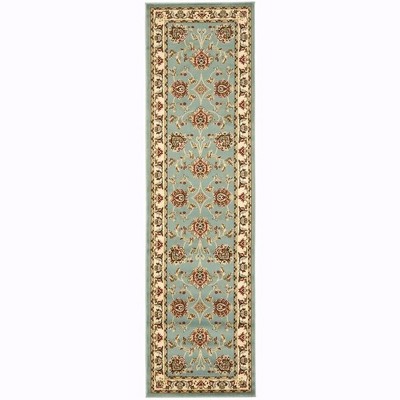 Lyndhurst Blue and Ivory Floral Border Runner Rug