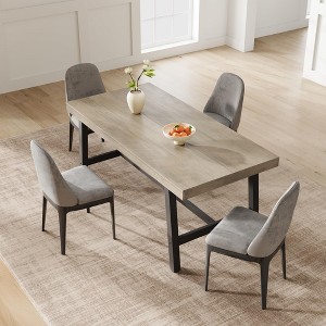 62.99" Large Dining Table for 4-6, Rustic Wood Top & Black Metal Legs, Industrial Kitchen Table for Dining Room, Kitchen, Patio - 1 of 4