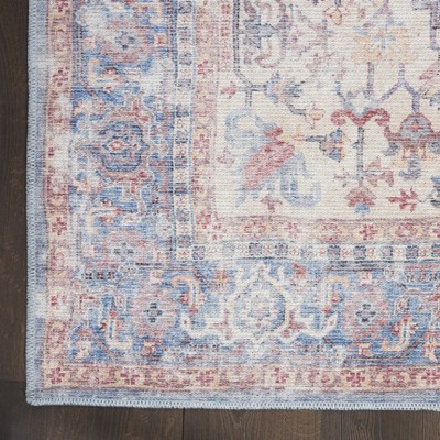 Vintage Blue and Multicolor Floral Cotton Chenille Rug 3' x 5'