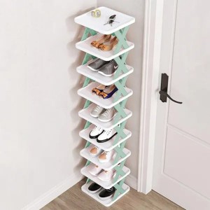 9 Tier Narrow Entryway Shoe Rack Plastic Vertical Shoe Organizer Space Saving Free Standing Shoes Storage Shelf Closet Hallway - 1 of 4