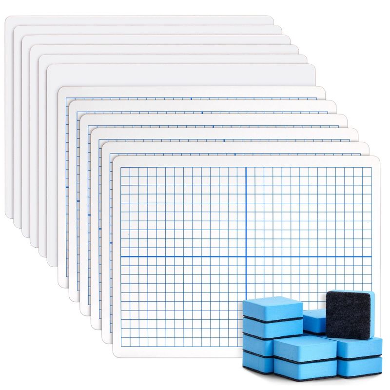 Bright Creations 12 Pack XY Axis Graph Whiteboard 9 x 12, Dry Erase Double-Sided Lap Board with 12 Erasers for Students (24 Piece Set), 1 of 9