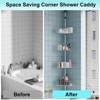 TROPOW Corner Shower Caddy Tension Pole, 4-Tier Rustproof Bathroom Shelves with Built-In Towel Bars, 75-110 Inch Adjustable Bathtub Storage, Silver - 3 of 4