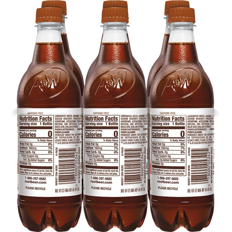 A&#38;W Root Beer Zero Sugar Soda Bottles - 6pk/16.9 fl oz, 6 of 10