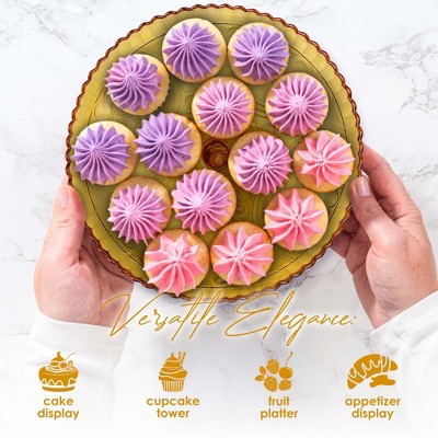 Amici Home Flower Footed Glass Cake Stand, Round Vintage Style Cake Plate, 10” D x 4” H, Amber