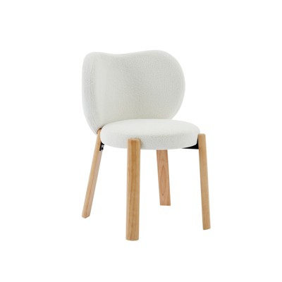 Wood Dining Chairs Plush Teddy Fabric, Modern Cute Design, Curved Backrest, Wood Frame, Upholstered for Kitchen and Living Room