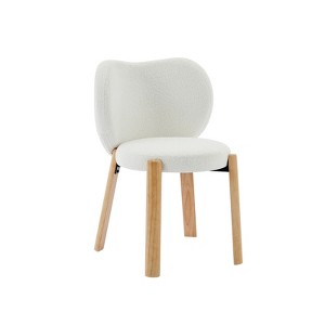 Wood Dining Chairs Plush Teddy Fabric, Modern Cute Design, Curved Backrest, Wood Frame, Upholstered for Kitchen and Living Room - 1 of 4