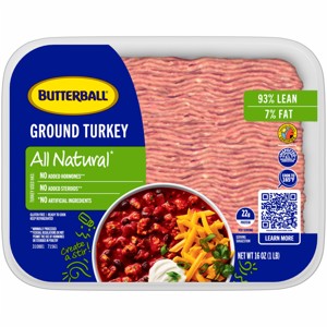 Butterball All Natural Fresh 93/7 Ground Turkey - 1lb - 1 of 4