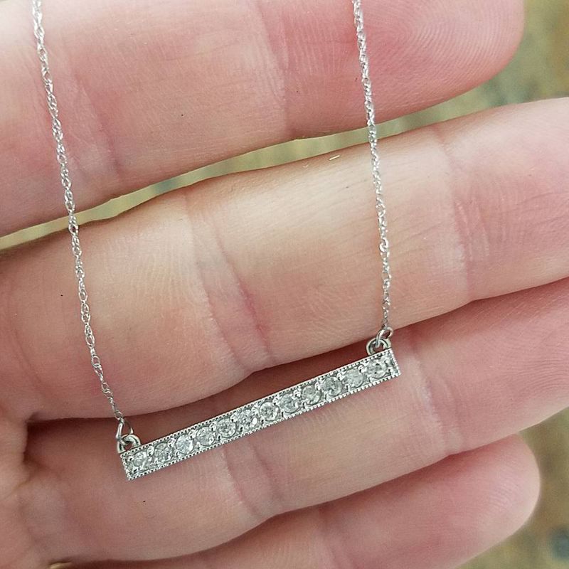 Pompeii3 1/2ct Bar Pendant Diamond Necklace in 14K White Gold (Not Enhanced) 1.2" Wide, 3 of 5