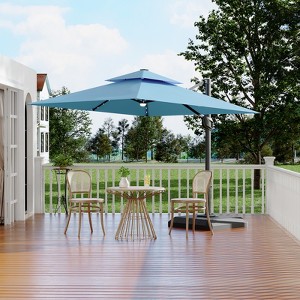 10' x 10' Heavy Duty Square Solar Cantilever Umbrella, 2-Tier Aluminum  Outdoor Patio Umbrella with Weighted Base 360-Degree Rotation for Backyard - 1 of 4