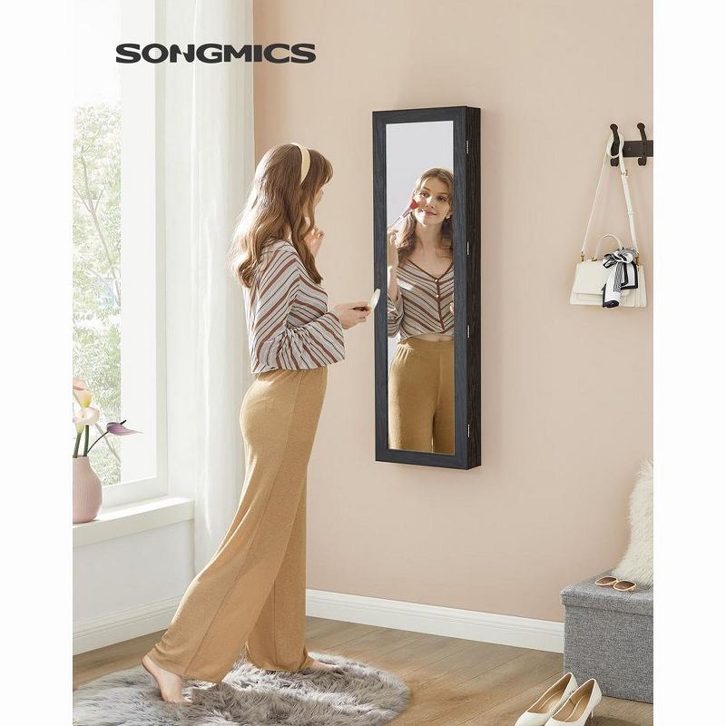 SONGMICS 6 LEDs Mirror Jewelry Cabinet, 47.2-Inch Tall Wall/Door Mounted Jewelry Armoire Organizer, 2 of 9