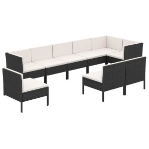 vidaXL Patio Lounge Set Outdoor Sectional Sofa Set Table Poly Rattan Black - 1 of 4