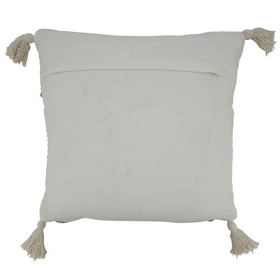 Beige and White Striped Cotton Tassel Throw Pillow