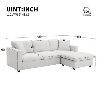 UPHA 4-Seat Sectional Sofa Polyester Fabric Couch Set with Convertible Ottoman for Living Room