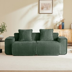 AENKYO U-Shaped Sectional Sofa, Oversized Velvet Modular Couch with 2 Movable Ottomans & Pillows, No Assembly Cloud-Like Comfort - 1 of 4