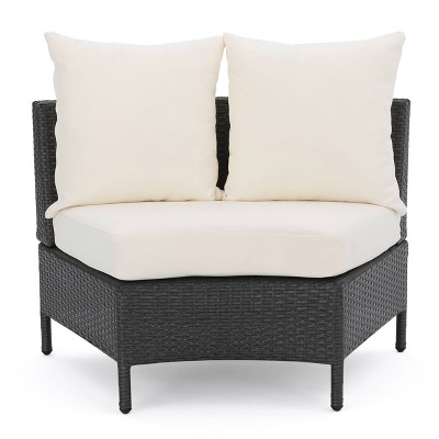 Christopher Knight Home 2pc Newton Wicker Outdoor Patio Curved Loveseat Sectional with Cushions Gray/White